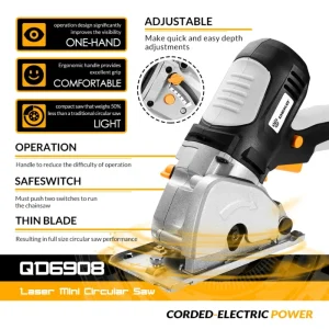 DEKO Mini Circular Saw Handle Power Tools, 4 Blades, BMC BOX Electric Saw with Personal Safety and Electrical Safety System 2