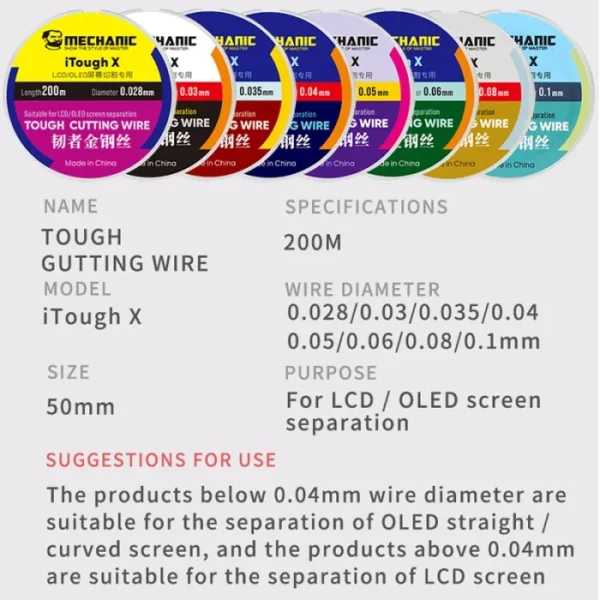 MECHANIC High Hardness Special Steel Cutting Wire for Mobile Phone LCD Screen Separation Repair Tools 0.028mm--0.1m 5