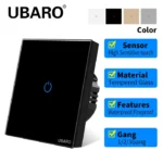 UBARO Eu Wall Touch Switch Luxury Glass Panel Led Indicator Power Light Sensor Button Live Wire Control Switches 1/2/3 Gang 1