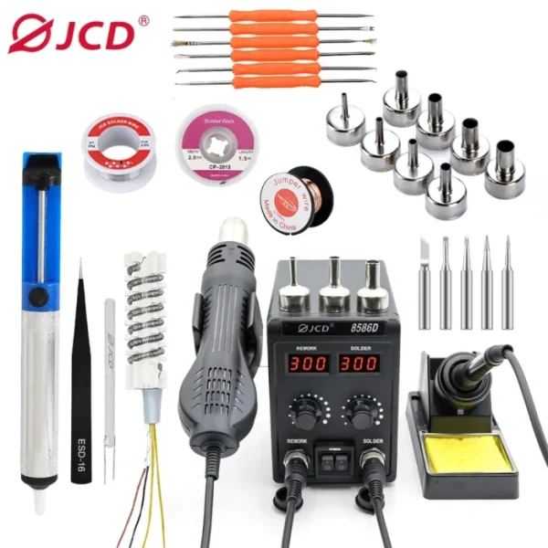 JCD 8586D Soldering Station 2 IN 1 750W Hot Air Gun LCD Dual Digital Display Electric Soldering Iron SMD Welding Rework Station 1