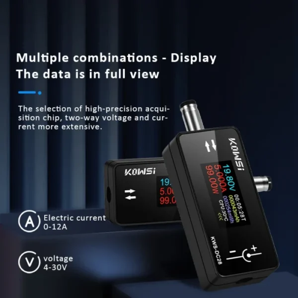KWS-DC28 Interface Tester 4-30V 12A Voltage Current Tester Digital Voltmeter Ammeter 0.96 Inch TFT Color Screen Power Meter 3