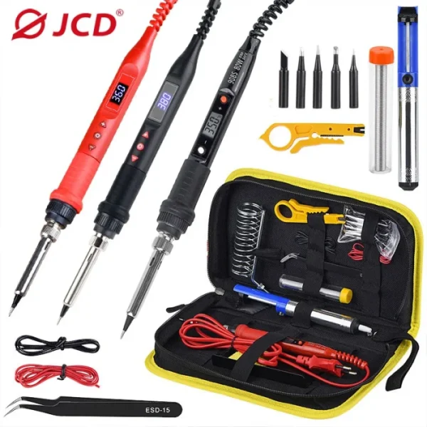 JCD Soldering Iron Kit 80W LCD Digital Display Adjustable Temperature With Switch Portable iron 220V/110V Welding Tools 908U 1
