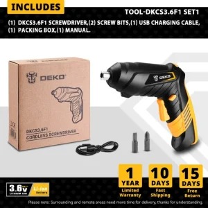 DEKO DKCS3.6O1 Cordless Electric Screwdriver Rechargeable Power akku Screwdriver Twistable Handle LED Torch Power Tool 8