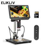 Elikliv EM4K 4K Microscope For Electronics 2000x 52MP HDMI Digital Microscope for PCB Inspection Repair with 10"Stand 8"Screen 1