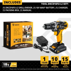 DEKO Cordless Drill 12V 16V 20V Mini Wireless Power tools DC Lithium-Ion Akku Electric Screwdriver Home DIY Drilling Machine 9