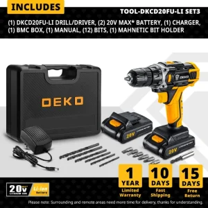 DEKO Cordless Drill 12V 16V 20V Mini Wireless Power tools DC Lithium-Ion Akku Electric Screwdriver Home DIY Drilling Machine 12