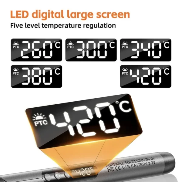 Cordless USB Digital Soldering Iron Adjustable Temperature 300-450℃ Type-C 1000mAh Battery Intelligent Solder Welding Iron Tool 3