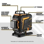 DEKO 12 Lines 3D Self-Leveling Laser Level 360 Horizontal and Vertical Cross Line Vihreä Laser Beam Optional with Tripod 2
