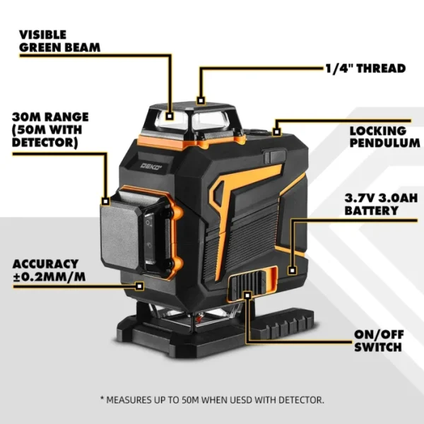 DEKO 12 Lines 3D Self-Leveling Laser Level 360 Horizontal and Vertical Cross Line Vihreä Laser Beam Optional with Tripod 2