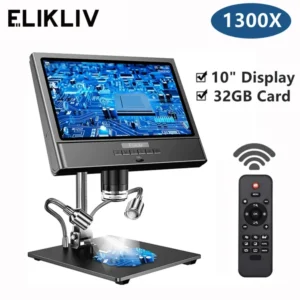 Elikliv EDM12 10'' Digital Microscope 1300X Soldering Microscope With Metal Stand Base LED 12MP 1080P Video Camera Microscope 1