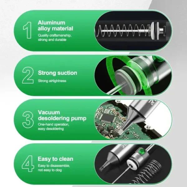 RELIFE RL-084 Pro Strong Suction Aluminum Alloy Desoldering Sucker Powerful Vacuum Suction for PCB Soldering Removal & Repair 3