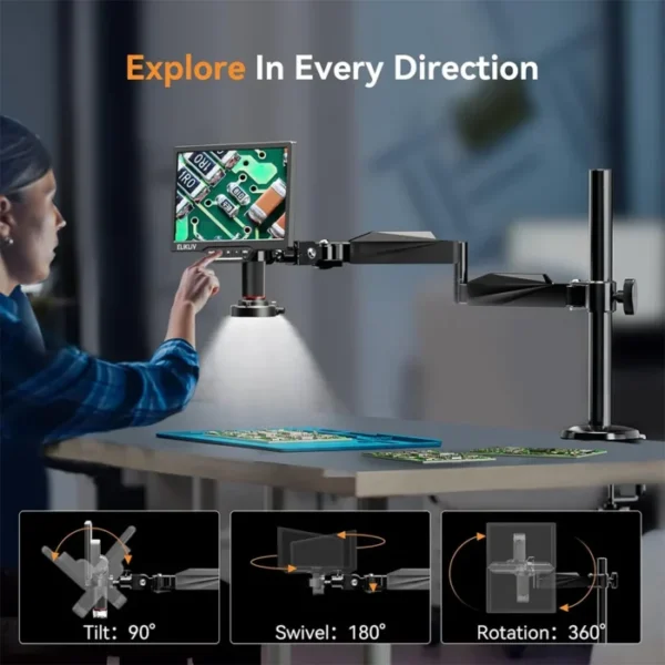 Elikliv EDM202 Flex Digital Microscope with Flex Arm 2000X 10.1"HDMI Soldering Electronics Microscope for PCB Inspection Repair 5
