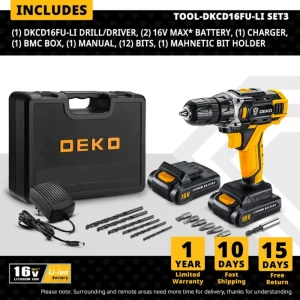 DEKO Cordless Drill 12V 16V 20V Mini Wireless Power tools DC Lithium-Ion Akku Electric Screwdriver Home DIY Drilling Machine 15