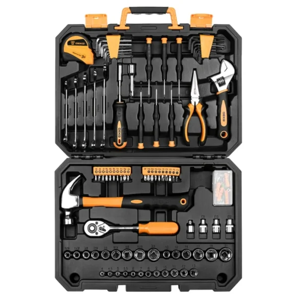 DEKO DKMT128/DKMT196 Home DIY Tool Set Auto Repair Combination Package Hand Tool Kit with Plastic Tool box, Screwdriver, Hammer 2