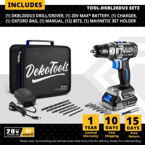 DEKO 20V Brushless Cordless Drill Combo Kit Mini Electric Screwdriver 2 Speed Power Tools for Woodworking 8