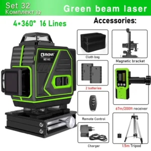 CLUBIONA 16/12 lines Self-leveling Remote Control Outdoor Mode - Receiver Auto 3x360 Green beam Line Laser Level 29