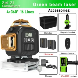Clubiona 16-Line 4D Green Laser Level with 360° Rotation, High-Precision Vertical and Horizontal Lines for Decoration. 23