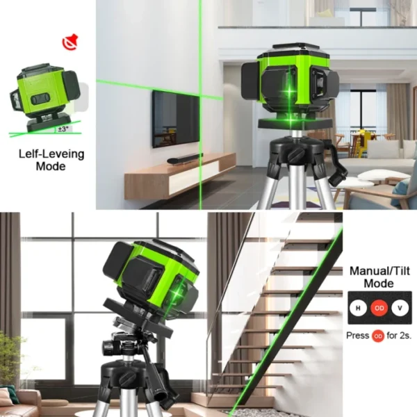 CLUBIONA 16/12 lines Self-leveling Remote Control Outdoor Mode - Receiver Auto 3x360 Green beam Line Laser Level 4