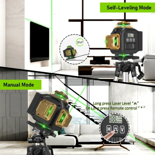 Clubiona 16-Line 4D Green Laser Level with 360° Rotation, High-Precision Vertical and Horizontal Lines for Decoration. 5