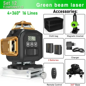 Clubiona 16-Line 4D Green Laser Level with 360° Rotation, High-Precision Vertical and Horizontal Lines for Decoration. 26