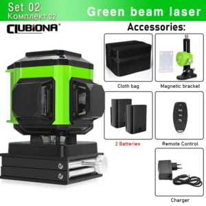 CLUBIONA 16/12 lines Self-leveling Remote Control Outdoor Mode - Receiver Auto 3x360 Green beam Line Laser Level 30