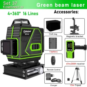 CLUBIONA 16/12 lines Self-leveling Remote Control Outdoor Mode - Receiver Auto 3x360 Green beam Line Laser Level 39