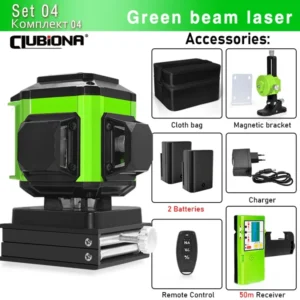 CLUBIONA 16/12 lines Self-leveling Remote Control Outdoor Mode - Receiver Auto 3x360 Green beam Line Laser Level 8