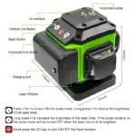 CLUBIONA 16/12 lines Self-leveling Remote Control Outdoor Mode - Receiver Auto 3x360 Green beam Line Laser Level 5