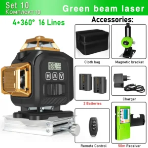 Clubiona 16-Line 4D Green Laser Level with 360° Rotation, High-Precision Vertical and Horizontal Lines for Decoration. 28
