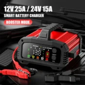 25A/15A Car Motorcycle Battery Charger 12V/24V Smart Charger Lithium AGM GEL Lead-Acid LiFePO4 Battery Chargers 1