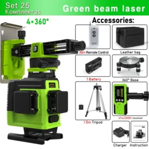 Clubiona 4D 16 lines Professional German Core Floor Ceiling Remote Control Green Line Laser Level with 5000mahs Li-Ion Battery 12