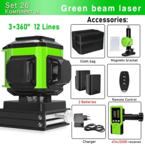 CLUBIONA 16/12 lines Self-leveling Remote Control Outdoor Mode - Receiver Auto 3x360 Green beam Line Laser Level 11