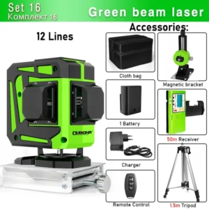 Clubiona 16/12 Lines Laser Level green line Self-leveling 360 Horizontal And Vertical Super Powerful green Beam Laser Level 18