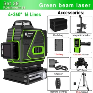 CLUBIONA 16/12 lines Self-leveling Remote Control Outdoor Mode - Receiver Auto 3x360 Green beam Line Laser Level 38