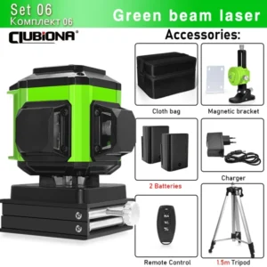 CLUBIONA 16/12 lines Self-leveling Remote Control Outdoor Mode - Receiver Auto 3x360 Green beam Line Laser Level 16