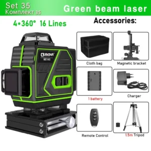 CLUBIONA 16/12 lines Self-leveling Remote Control Outdoor Mode - Receiver Auto 3x360 Green beam Line Laser Level 28