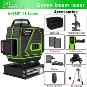 CLUBIONA 16/12 lines Self-leveling Remote Control Outdoor Mode - Receiver Auto 3x360 Green beam Line Laser Level 31