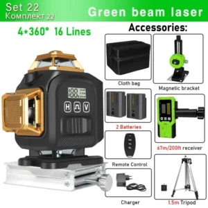 Clubiona 16-Line 4D Green Laser Level with 360° Rotation, High-Precision Vertical and Horizontal Lines for Decoration. 25
