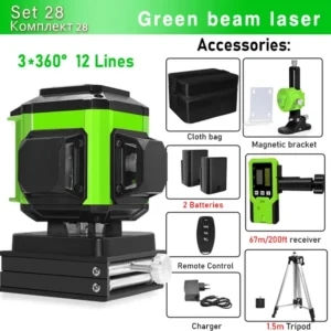 CLUBIONA 16/12 lines Self-leveling Remote Control Outdoor Mode - Receiver Auto 3x360 Green beam Line Laser Level 7