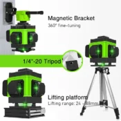 CLUBIONA 16/12 lines Self-leveling Remote Control Outdoor Mode - Receiver Auto 3x360 Green beam Line Laser Level 3