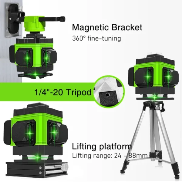CLUBIONA 16/12 lines Self-leveling Remote Control Outdoor Mode - Receiver Auto 3x360 Green beam Line Laser Level 3