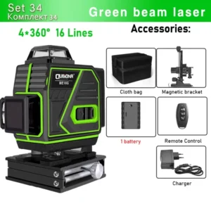 CLUBIONA 16/12 lines Self-leveling Remote Control Outdoor Mode - Receiver Auto 3x360 Green beam Line Laser Level 26