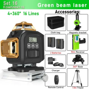 Clubiona 16-Line 4D Green Laser Level with 360° Rotation, High-Precision Vertical and Horizontal Lines for Decoration. 15