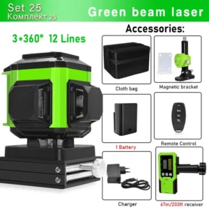 CLUBIONA 16/12 lines Self-leveling Remote Control Outdoor Mode - Receiver Auto 3x360 Green beam Line Laser Level 17