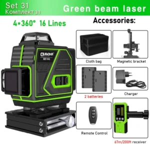 CLUBIONA 16/12 lines Self-leveling Remote Control Outdoor Mode - Receiver Auto 3x360 Green beam Line Laser Level 34
