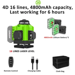 CLUBIONA 16/12 lines Self-leveling Remote Control Outdoor Mode - Receiver Auto 3x360 Green beam Line Laser Level 35