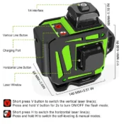 Clubiona 16/12 Lines Laser Level green line Self-leveling 360 Horizontal And Vertical Super Powerful green Beam Laser Level 3