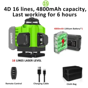 CLUBIONA 16/12 lines Self-leveling Remote Control Outdoor Mode - Receiver Auto 3x360 Green beam Line Laser Level 20