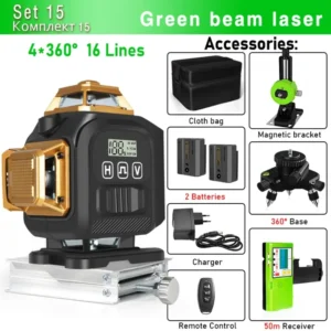 Clubiona 16-Line 4D Green Laser Level with 360° Rotation, High-Precision Vertical and Horizontal Lines for Decoration. 18