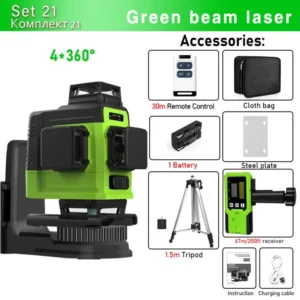 Clubiona 4D 16 lines Professional German Core Floor Ceiling Remote Control Green Line Laser Level with 5000mahs Li-Ion Battery 30